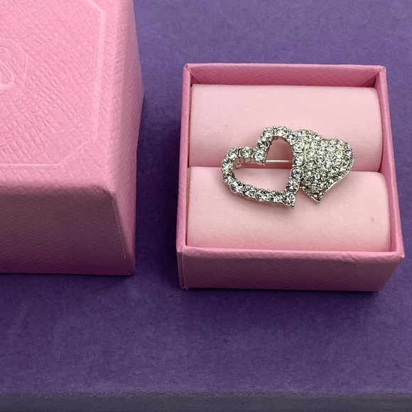 Swarovski Silver Double Heart Brooch - Picture 5 of 9